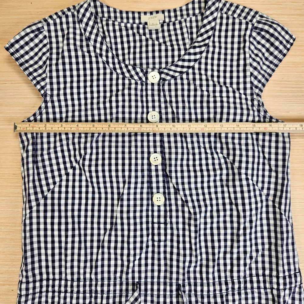 J Crew Gingham Dress Womens 6 Preppy Navy Cap Sleeve Cotton Pocket Shift 25716 - Picture 4 of 11